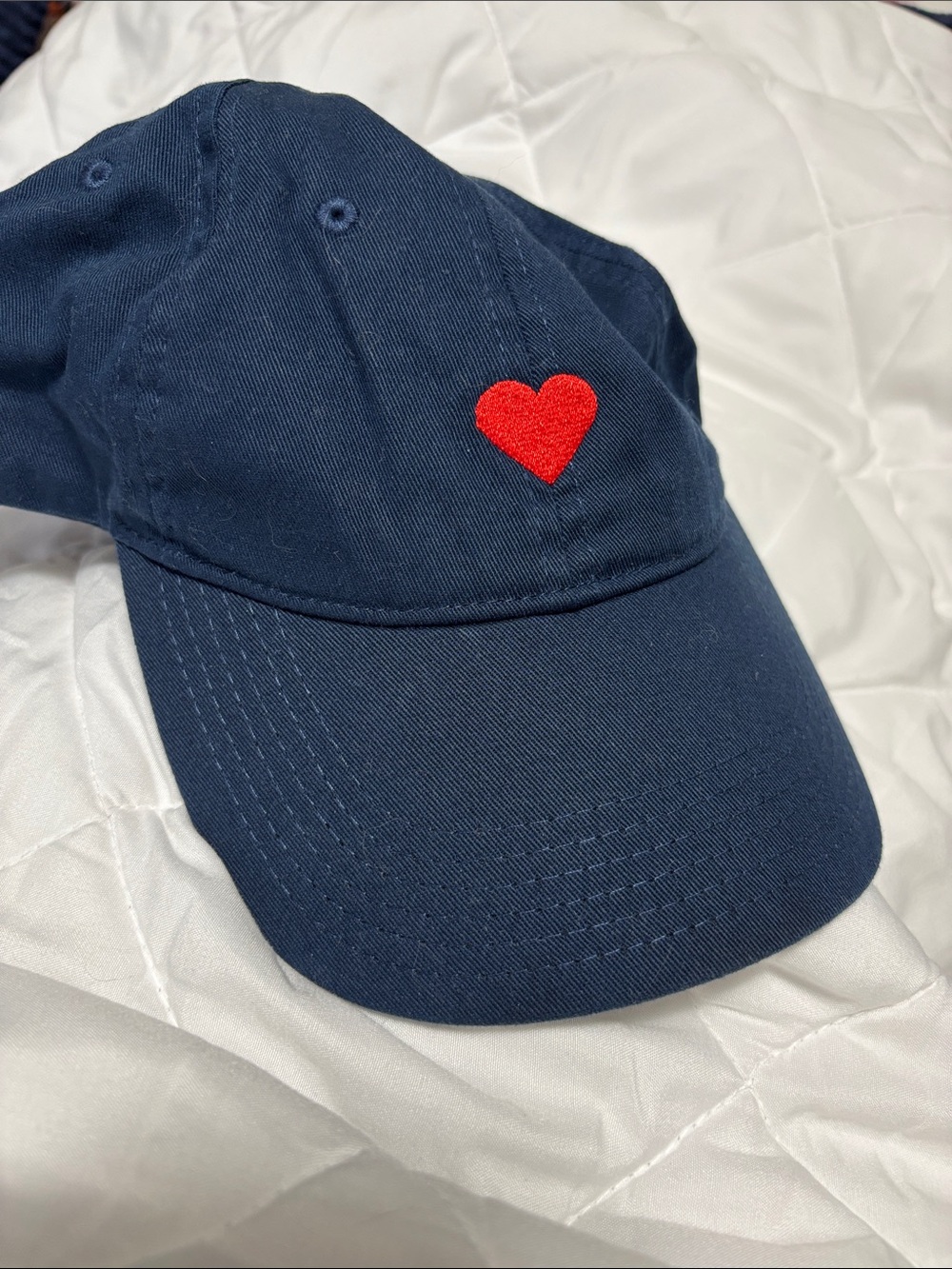 Navy Baseball Cap with Red Heart Embroidery